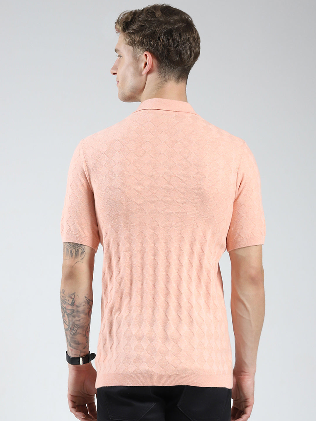 Luxuria Men Coral Self Design Collar Half Sleeve T-Shirt