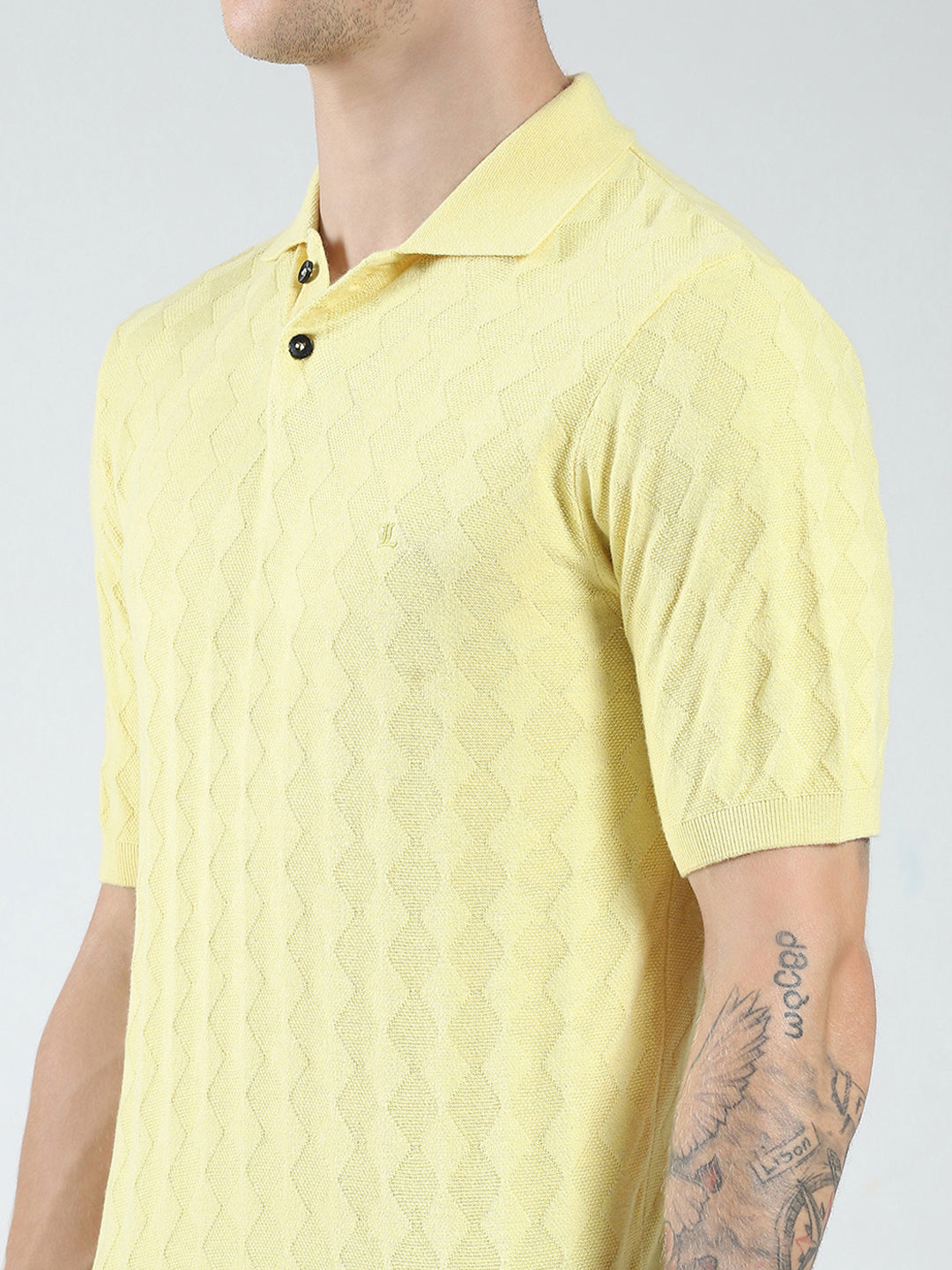 Luxuria Men Yellow Self Design Collar Half Sleeve T-Shirt