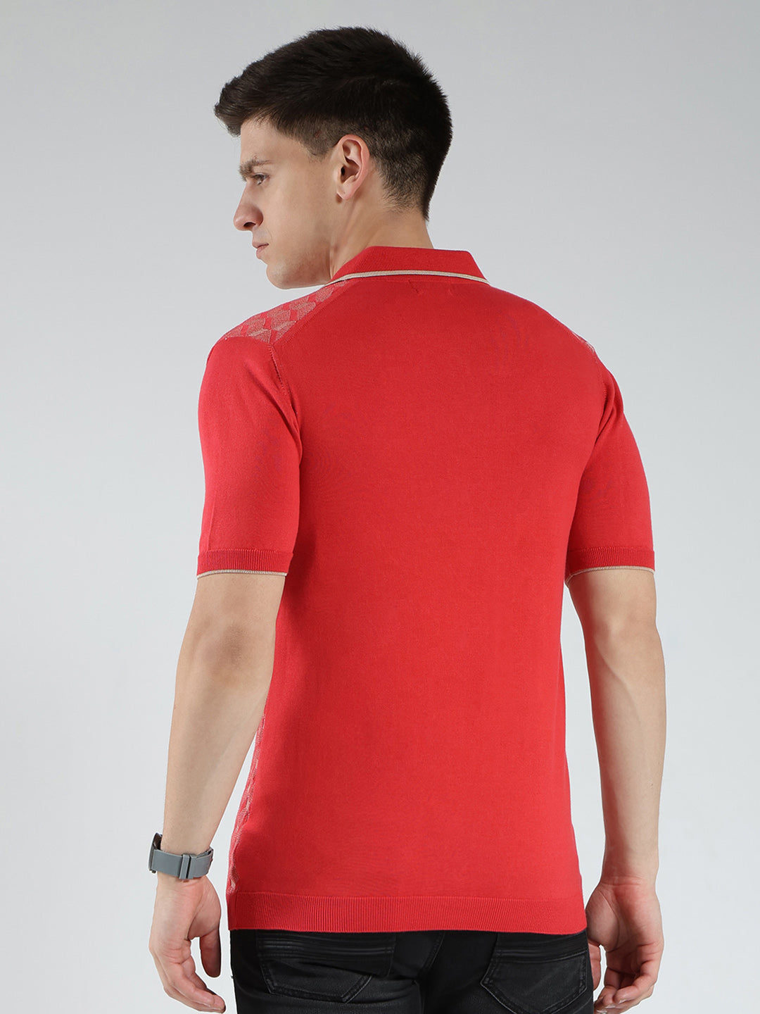 Luxuria Men Red Printed Collar Half Sleeve T-Shirt