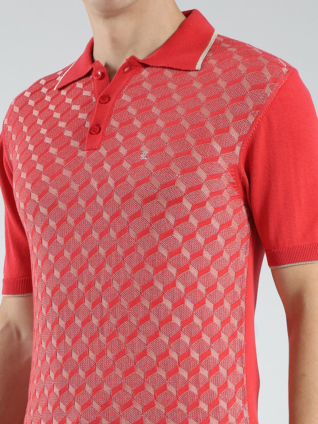 Luxuria Men Red Printed Collar Half Sleeve T-Shirt