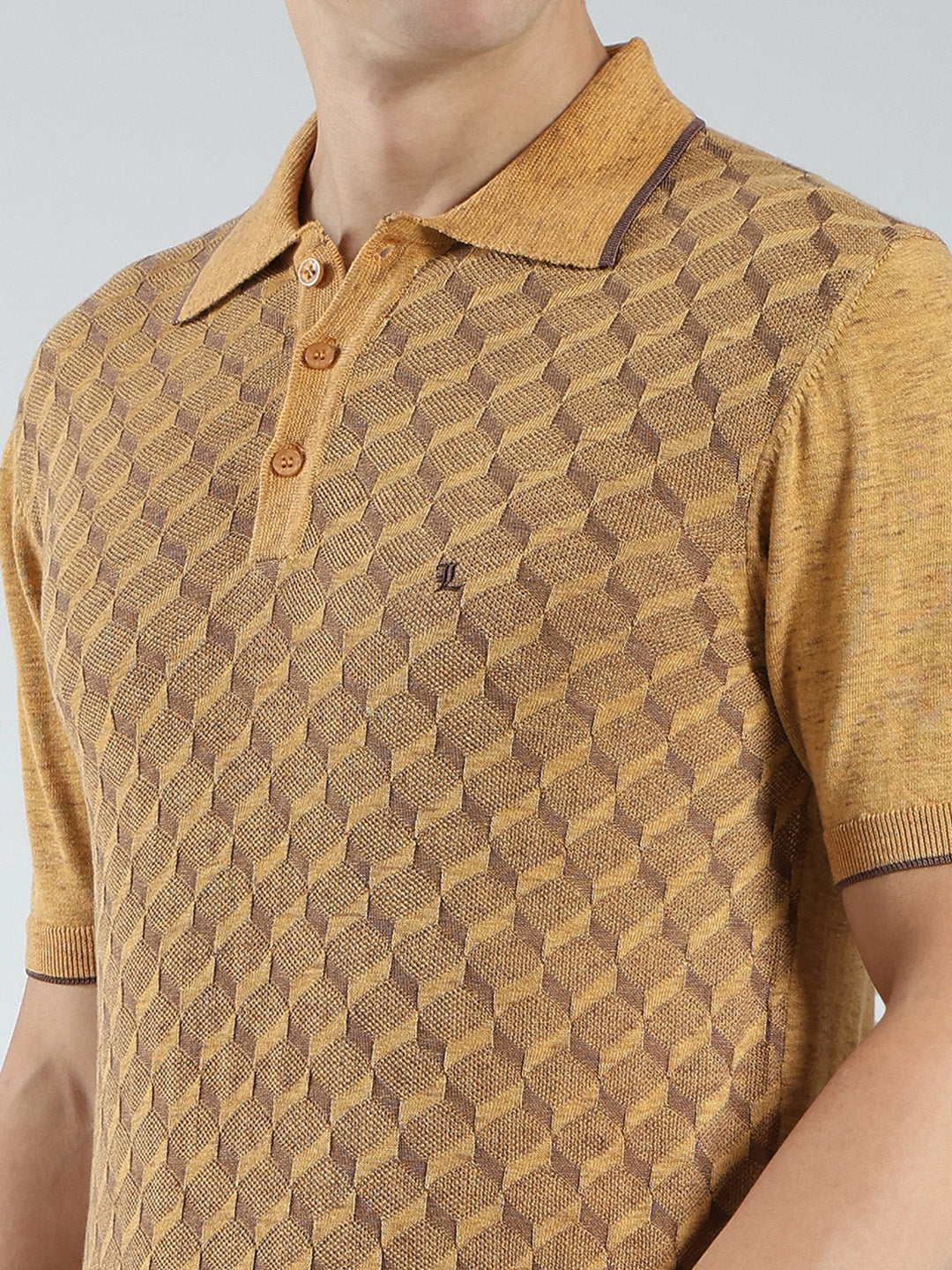 Luxuria Men Mustard Printed Collar Half Sleeve T-Shirt