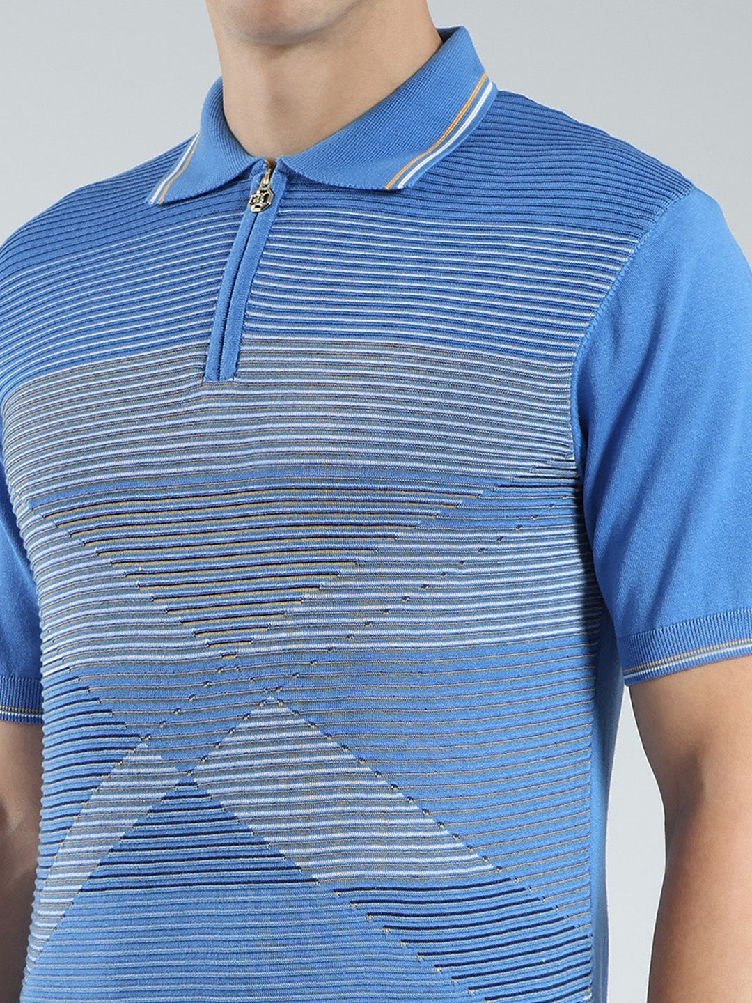 Luxuria Men Blue Stripe Collar Half Sleeve T-Shirt