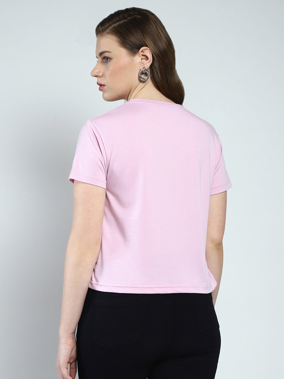 Women Purple Printed Round Neck Half Sleeve Top