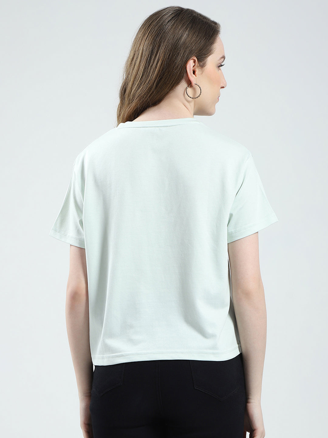 Women Green Printed Round Neck Half Sleeve Top