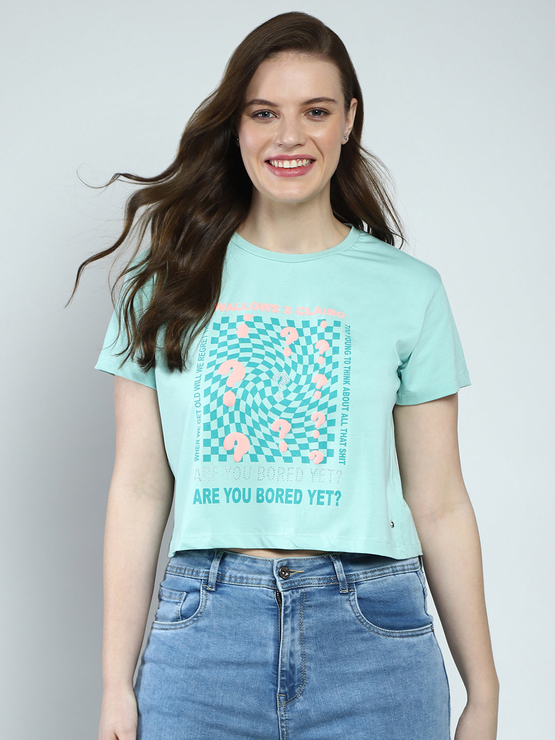 Women Green Printed Round Neck Half Sleeve Top