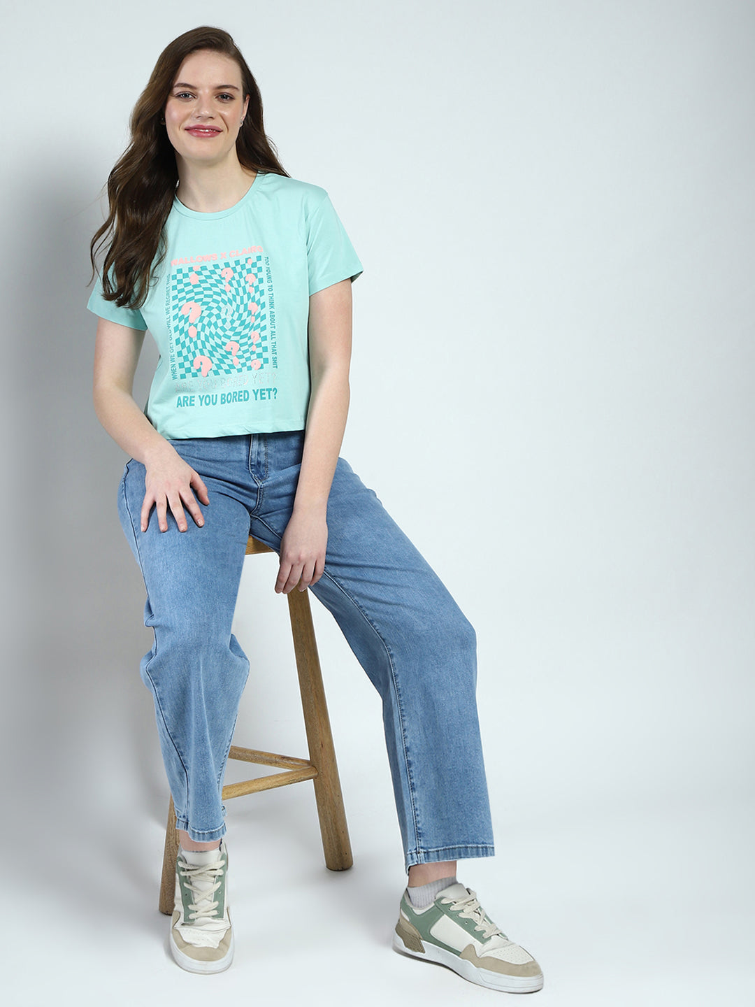 Women Green Printed Round Neck Half Sleeve Top