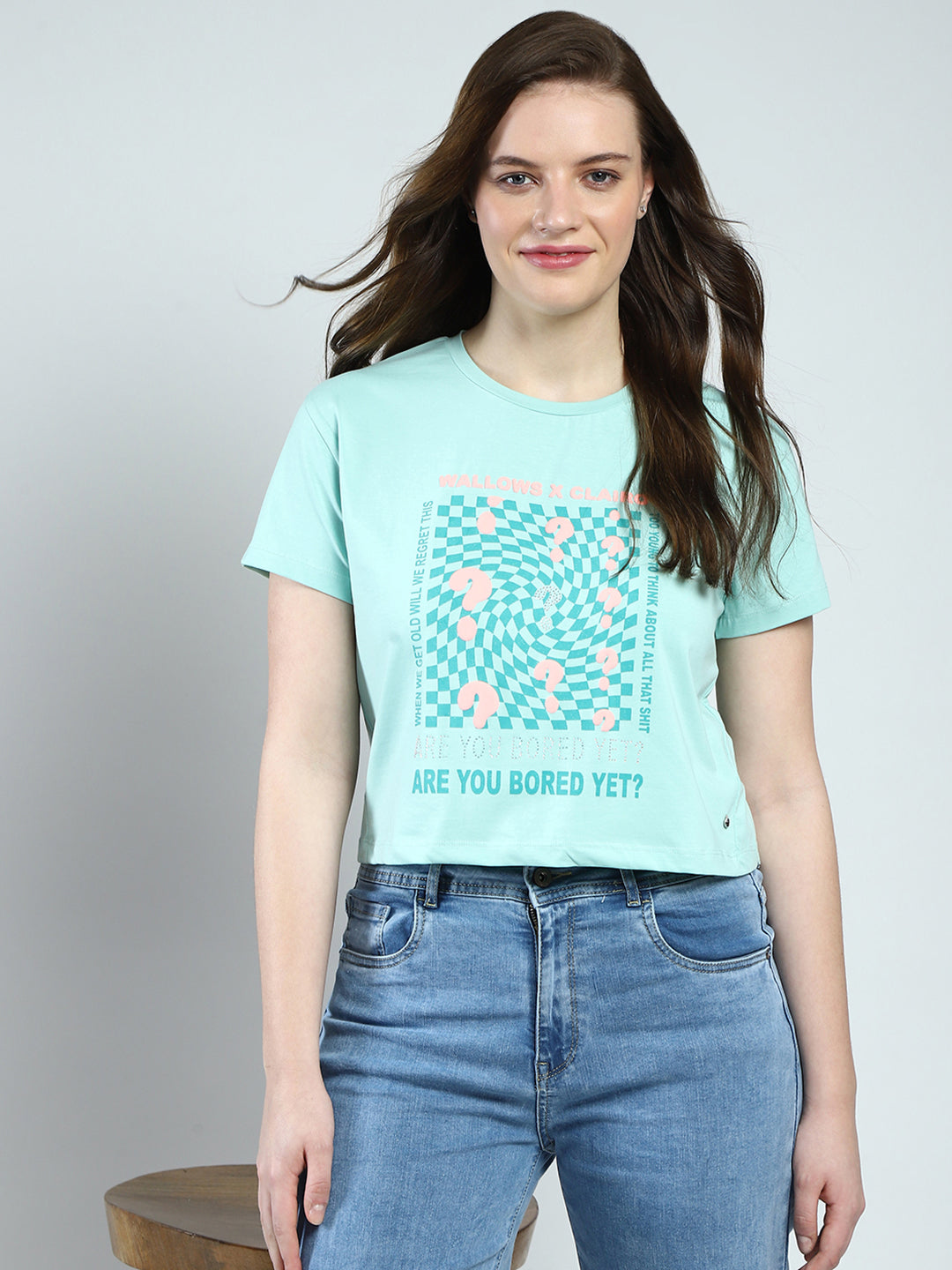 Women Green Printed Round Neck Half Sleeve Top