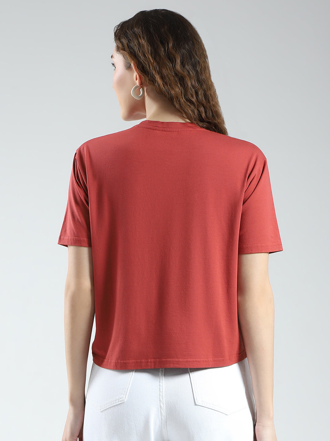 Women Rust Printed Round Neck Half Sleeve Top