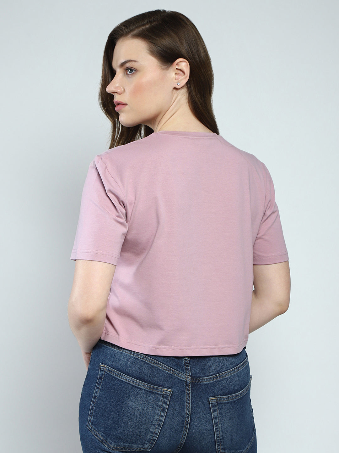 Women Pink Printed Round Neck Half Sleeve Top