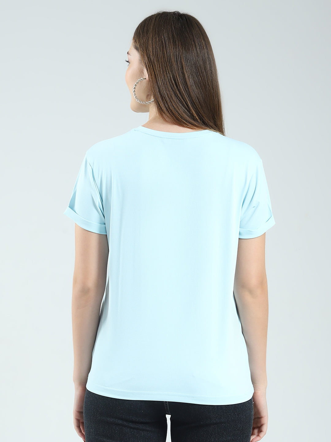 Women Blue Printed Round Neck Half Sleeve Top