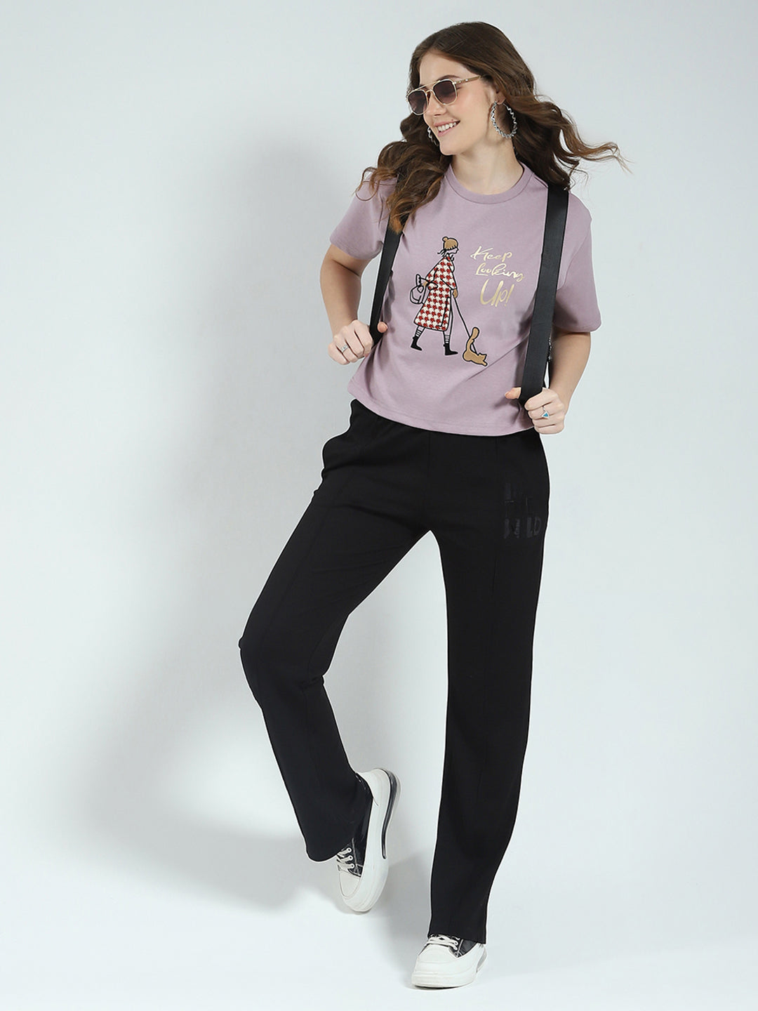 Women Purple Printed Round Neck Half Sleeve Top