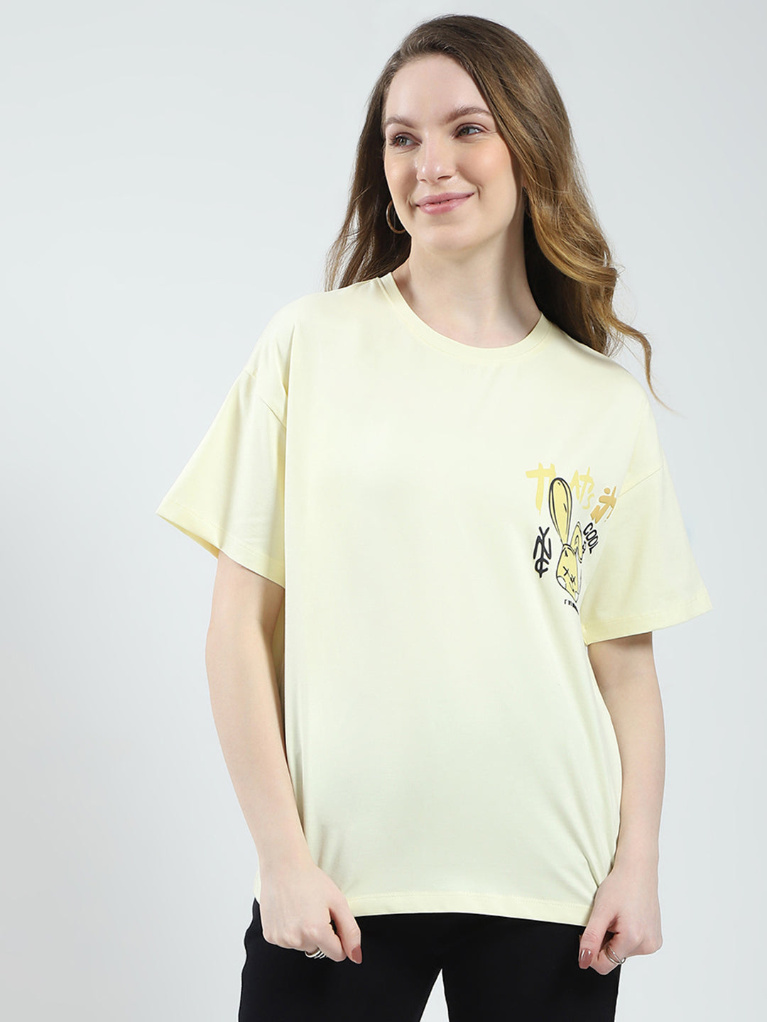 Women Yellow Printed Round Neck Half Sleeve Top