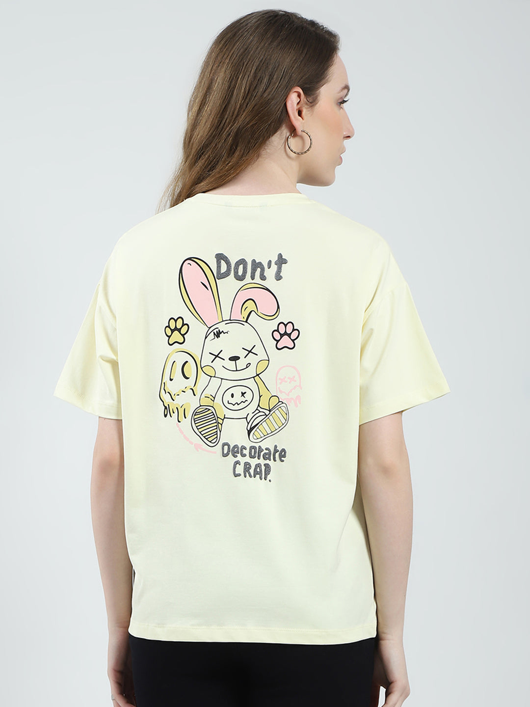 Women Yellow Printed Round Neck Half Sleeve Top