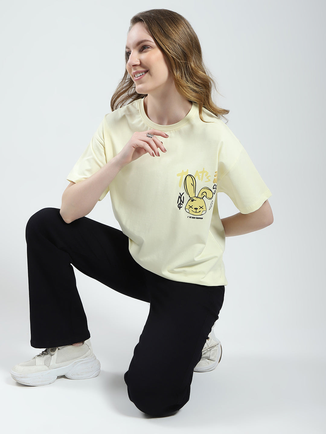 Women Yellow Printed Round Neck Half Sleeve Top