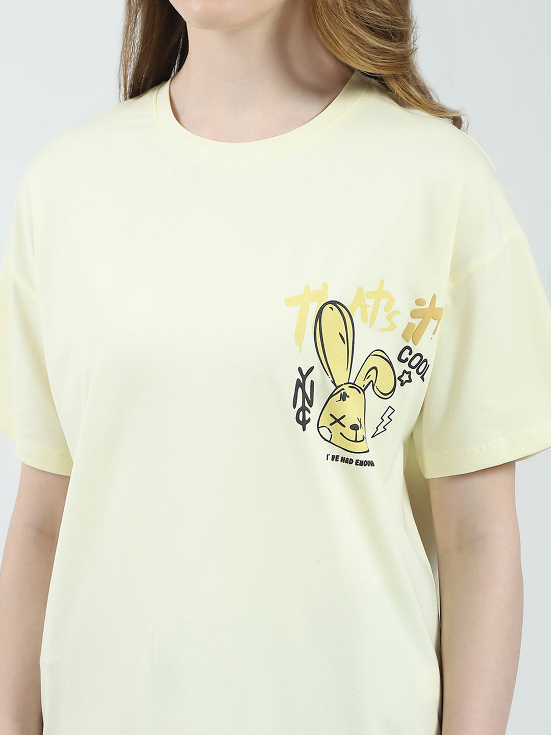 Women Yellow Printed Round Neck Half Sleeve Top