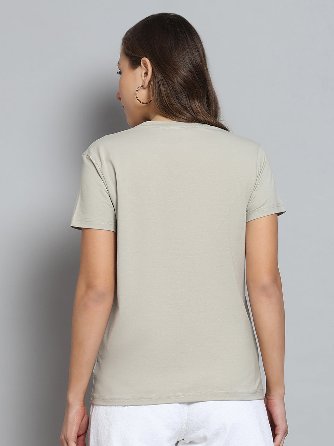 Women Grey Printed Round Neck Half Sleeve Top