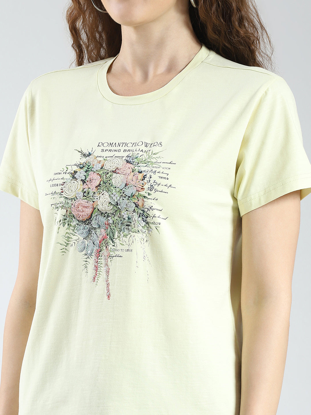 Women Yellow Printed Round Neck Half Sleeve Top