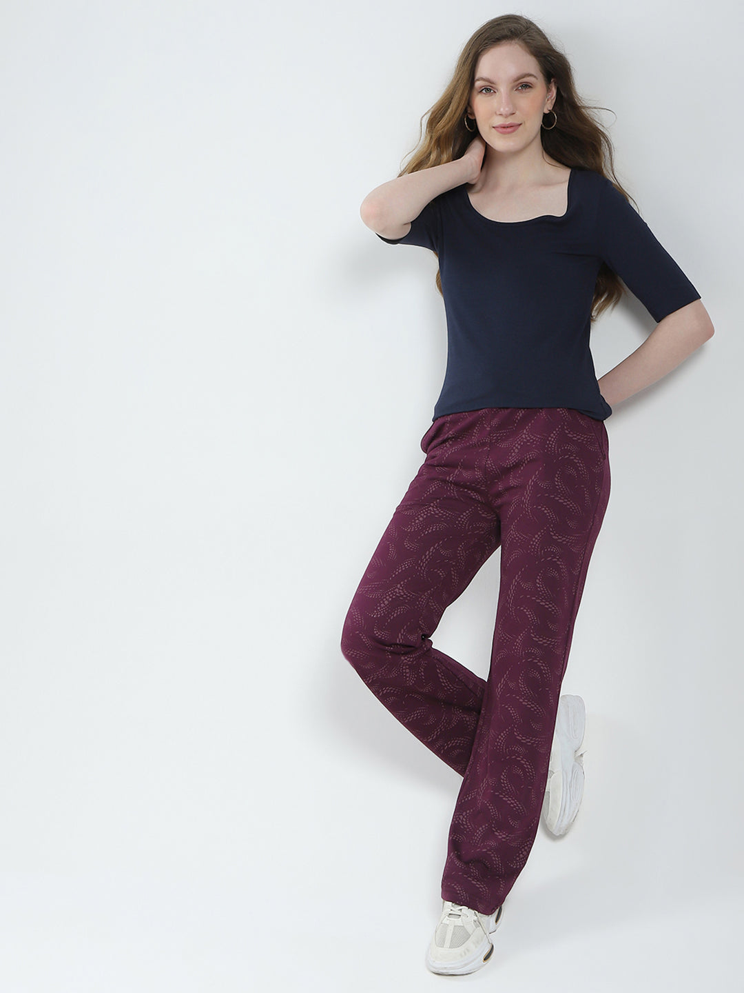 Women Maroon Printed Regular Fit Lower