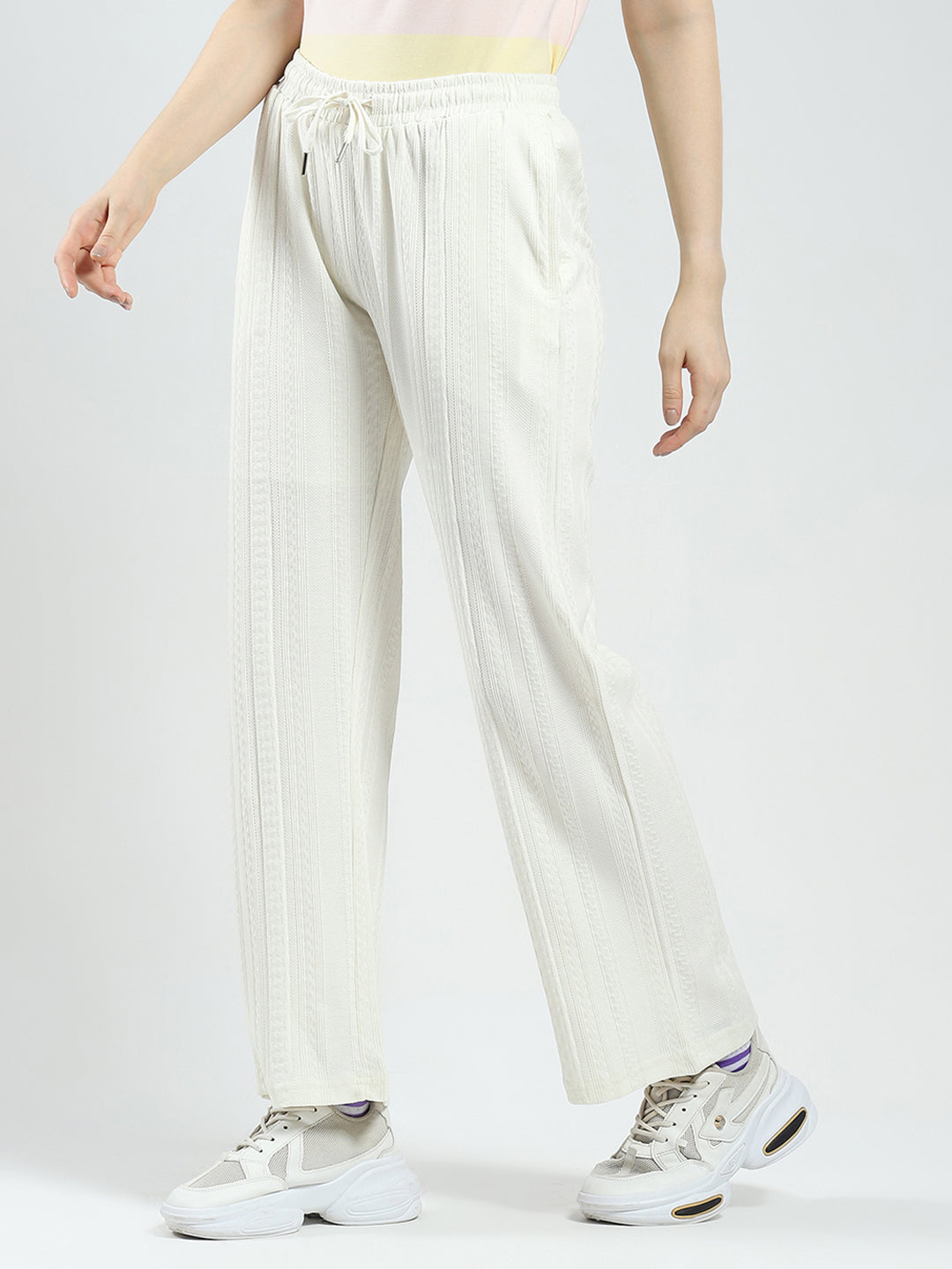 Women White Self Design Regular Fit Lower