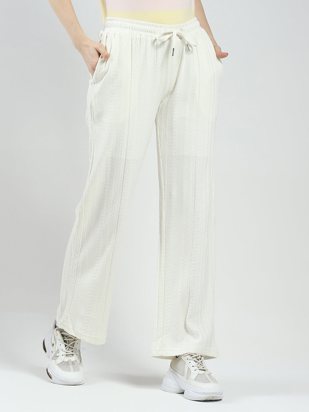 Women White Self Design Regular Fit Lower