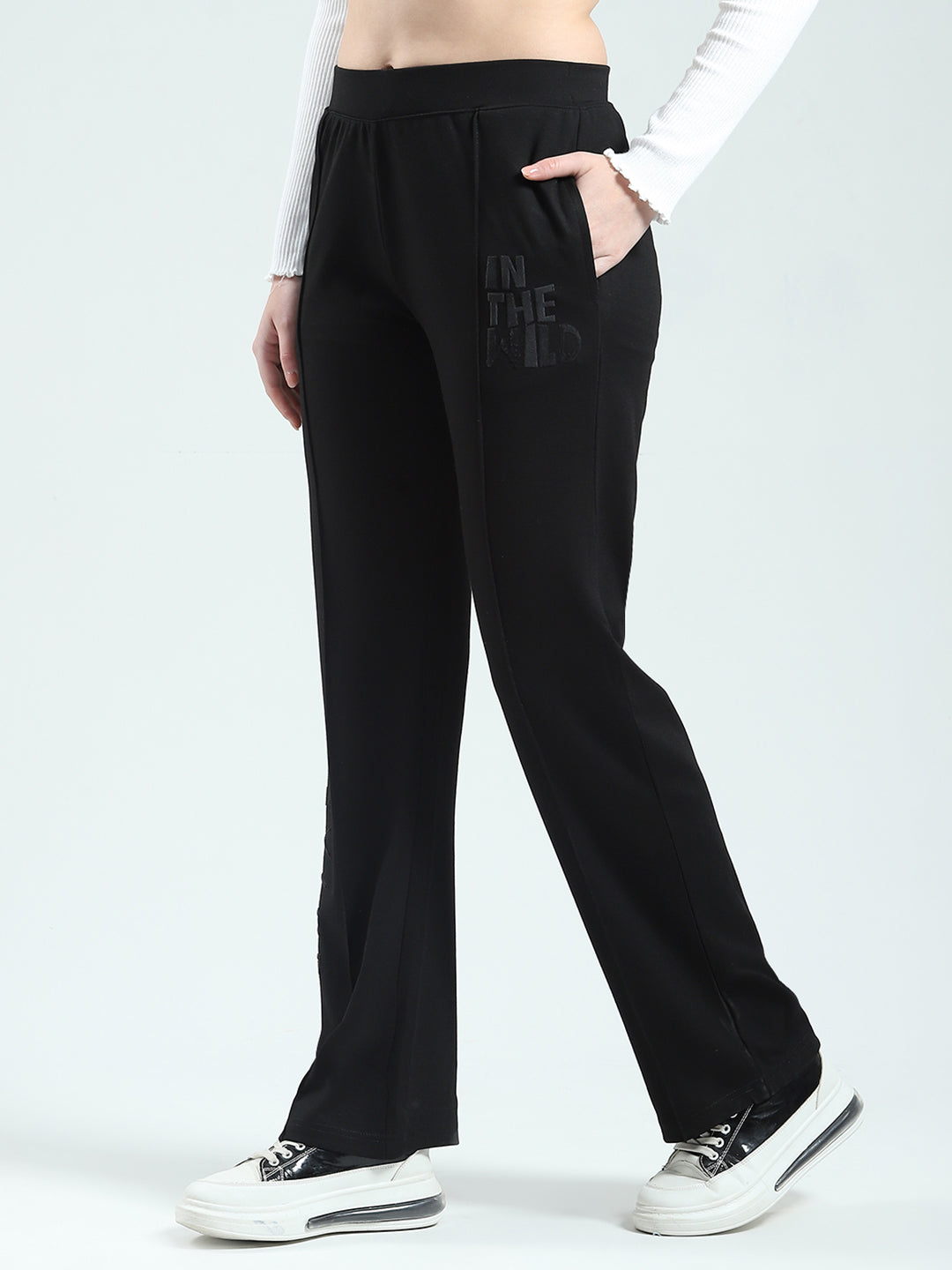 Women Black Solid Regular Fit Lower