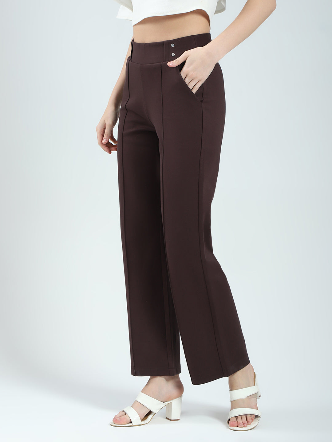 Women Brown Plain Regular Fit Jegging