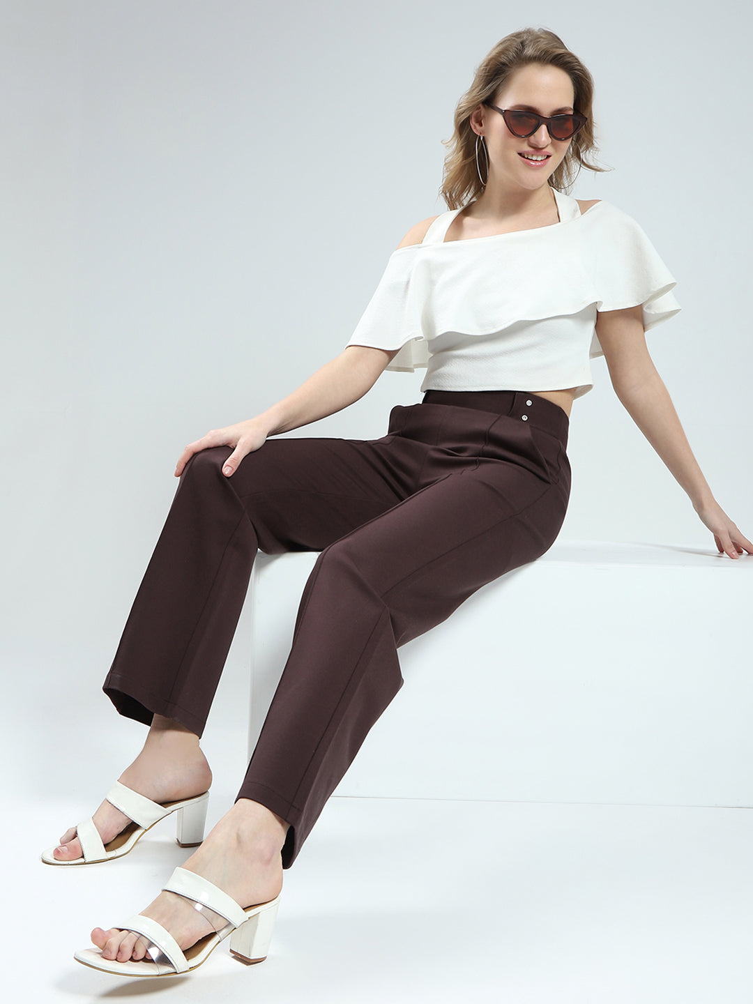 Women Brown Plain Regular Fit Jegging