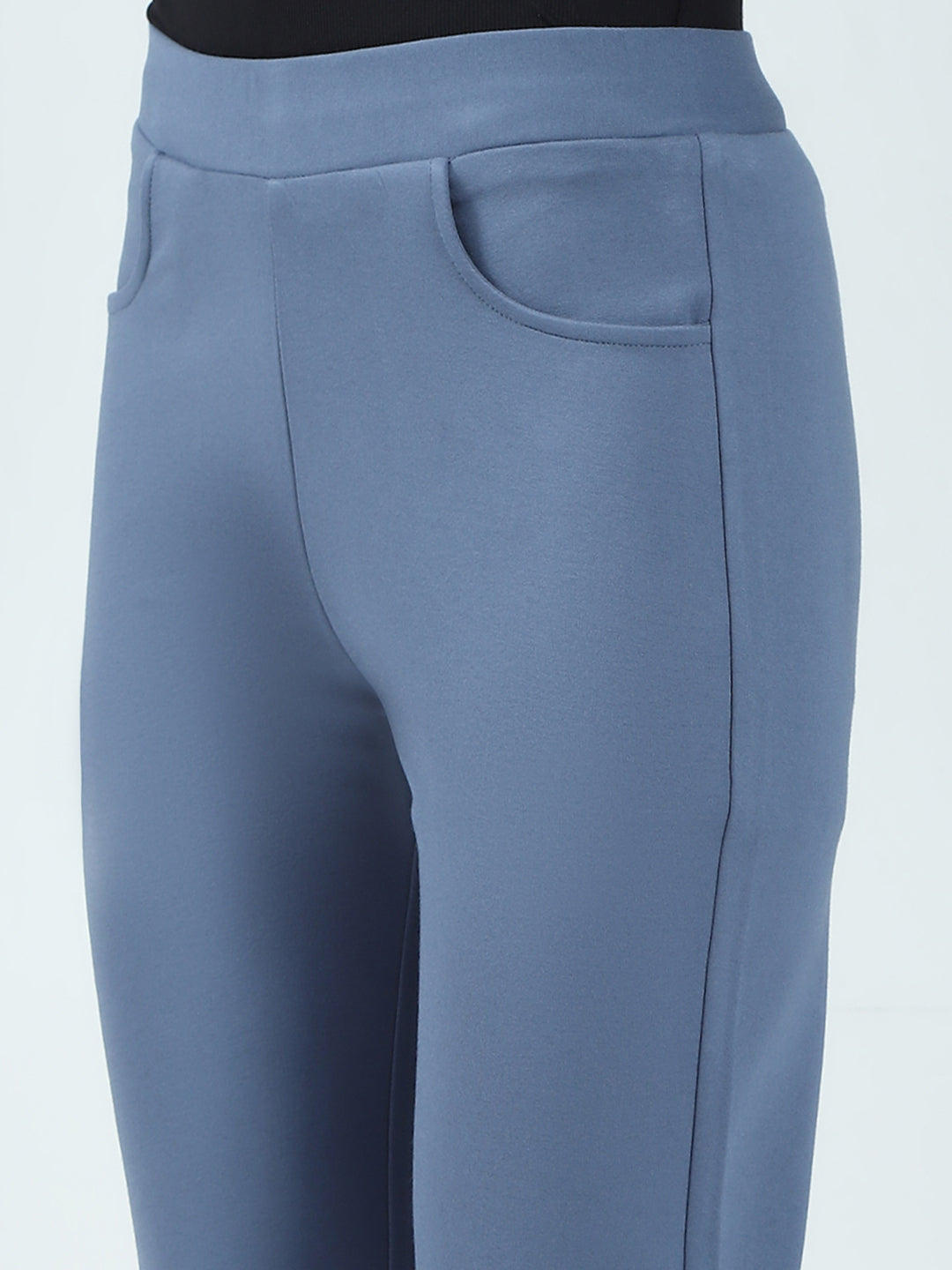 Women Blue Solid Regular Fit Jegging