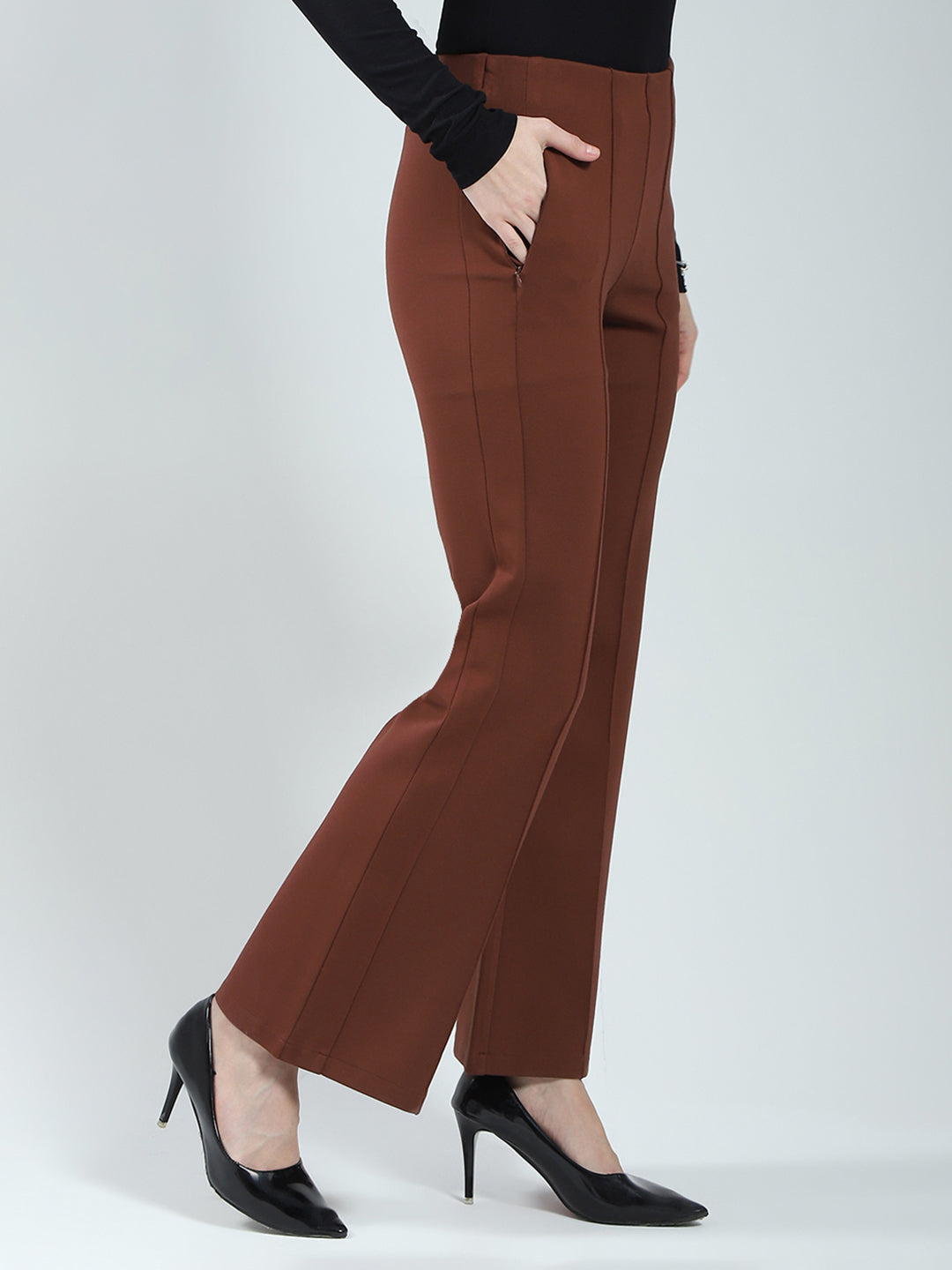 Women Brown Solid Regular Fit Jegging