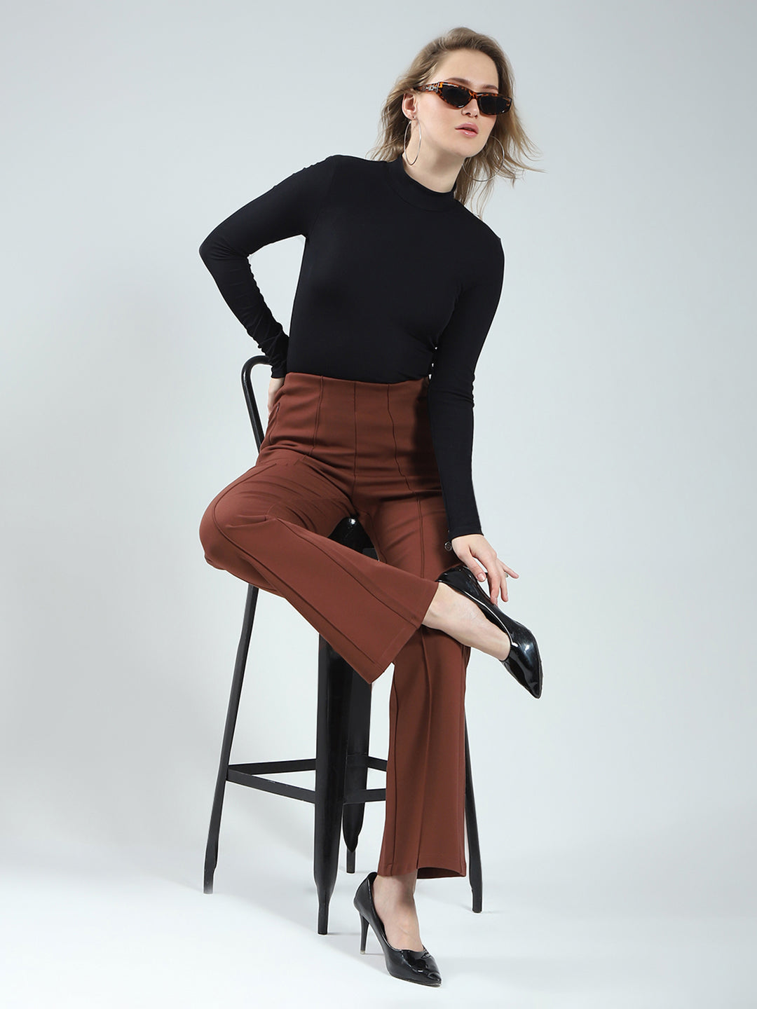 Women Brown Solid Regular Fit Jegging