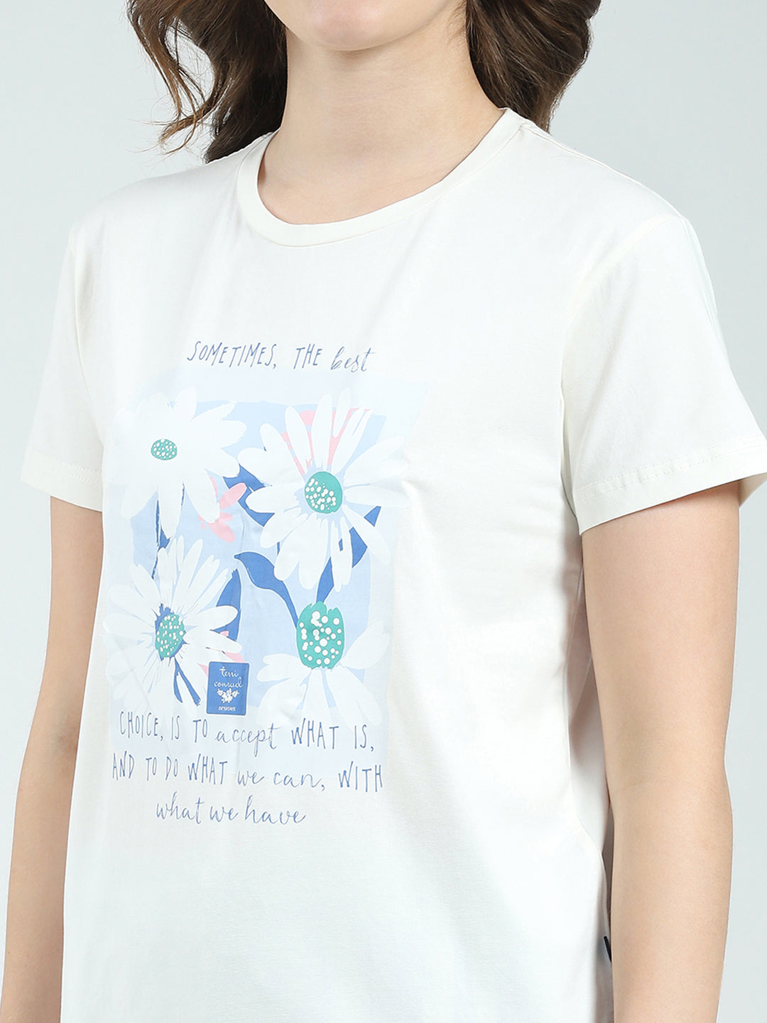 Women White Printed Round Neck Half Sleeve Lower Set