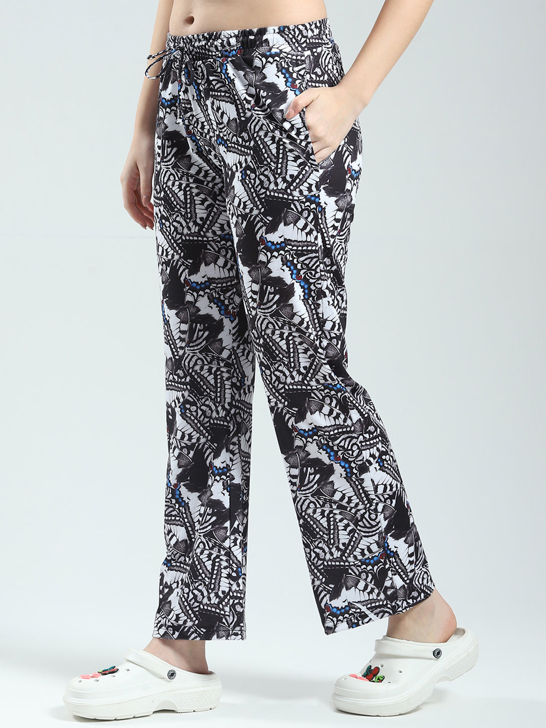 Women Black Printed Round Neck Half Sleeve Lower Set