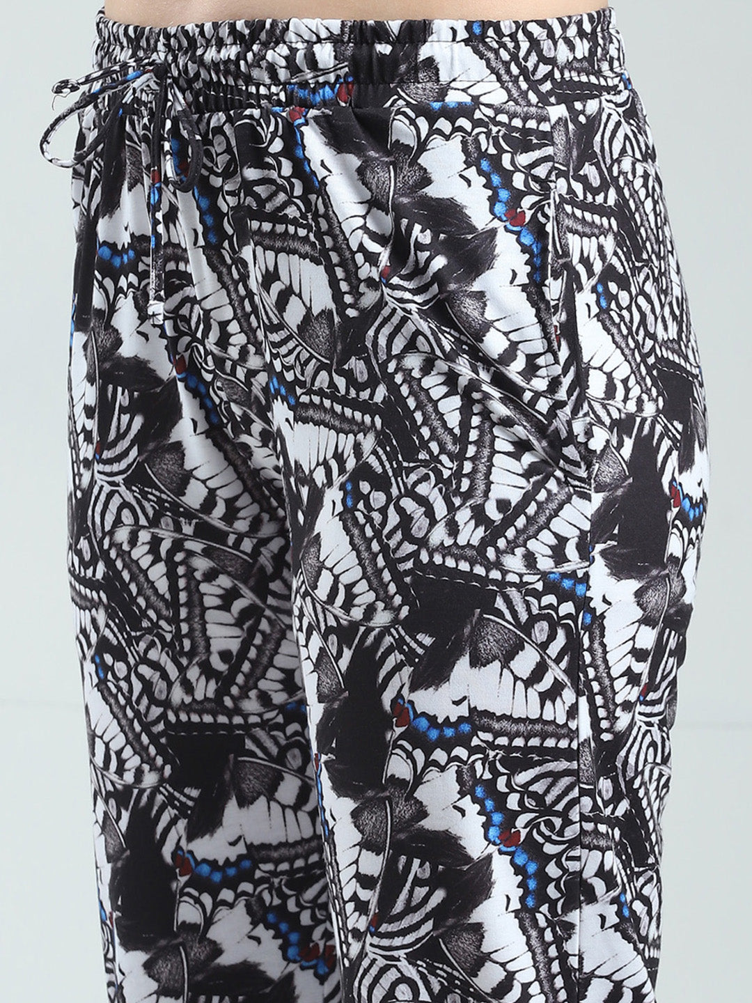 Women Black Printed Round Neck Half Sleeve Lower Set