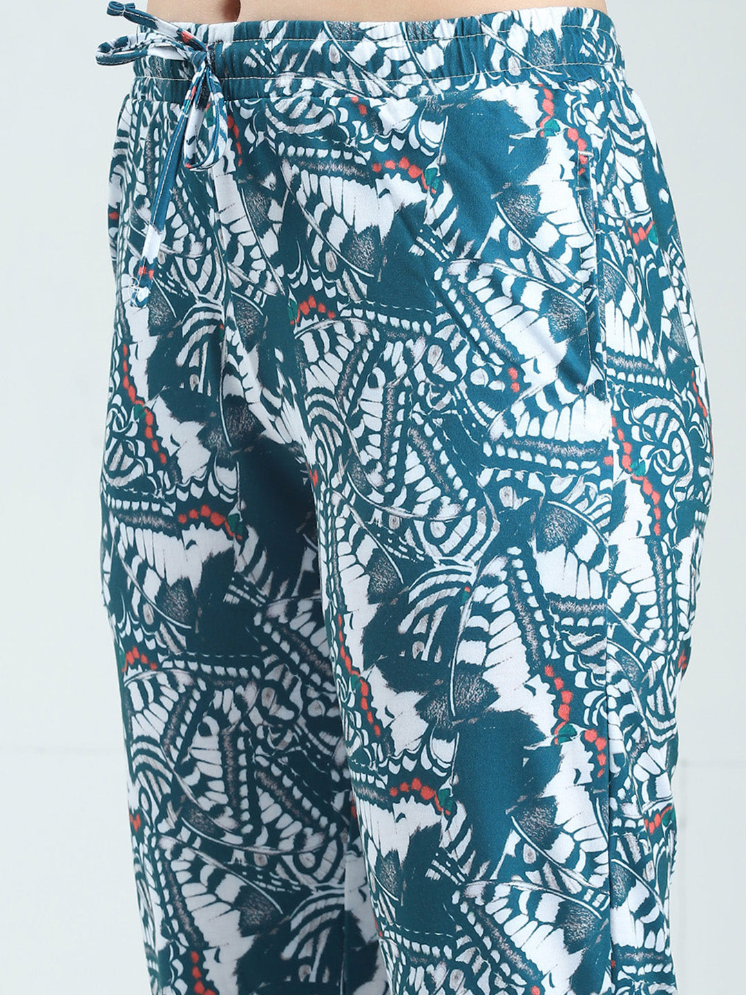 Women Green Printed Round Neck Half Sleeve Lower Set