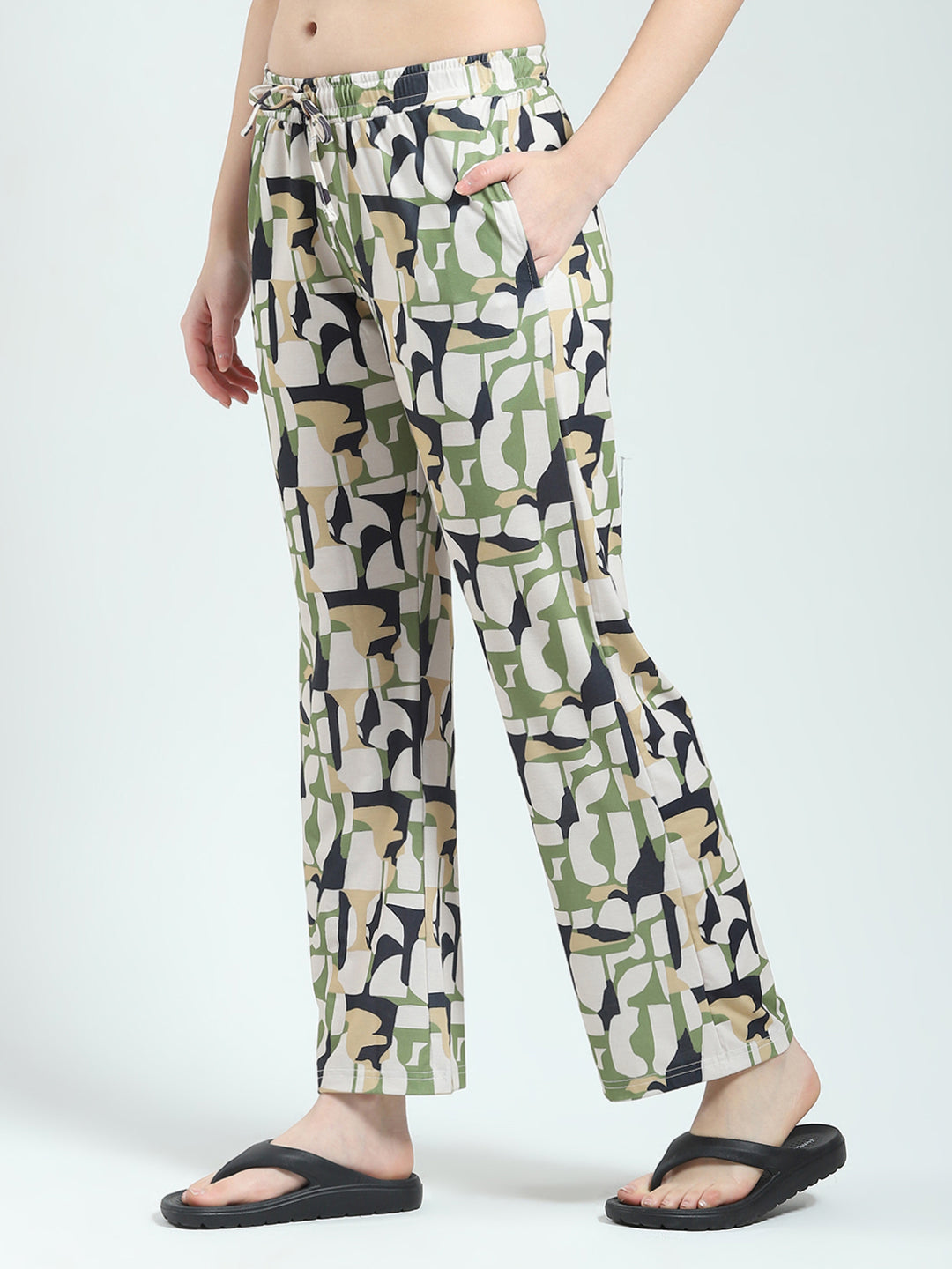 Women Green Printed Round Neck Half Sleeve Lower Set