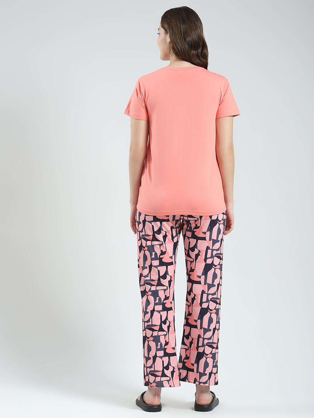 Women Coral Printed Round Neck Half Sleeve Lower Set