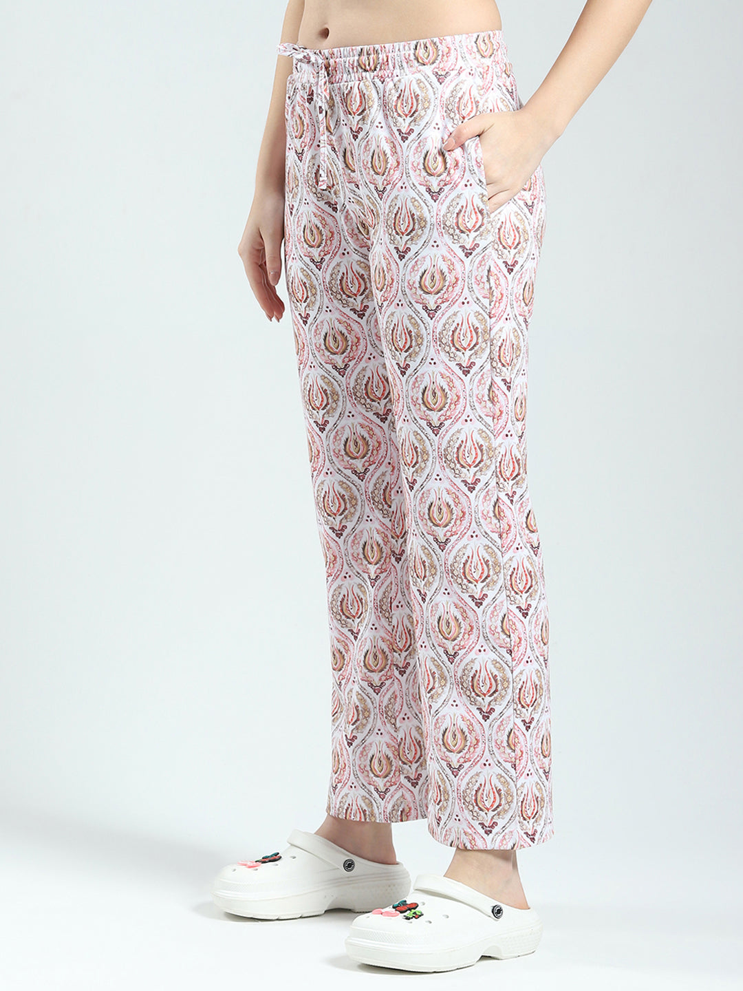 Women Pink Printed Round Neck Half Sleeve Lower Set