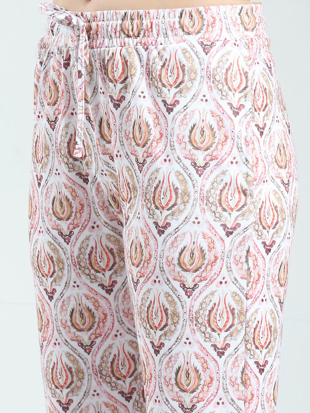 Women Pink Printed Round Neck Half Sleeve Lower Set