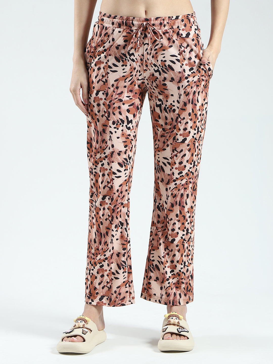 Women Black & Brown Printed Round Neck Half Sleeve Lower Set