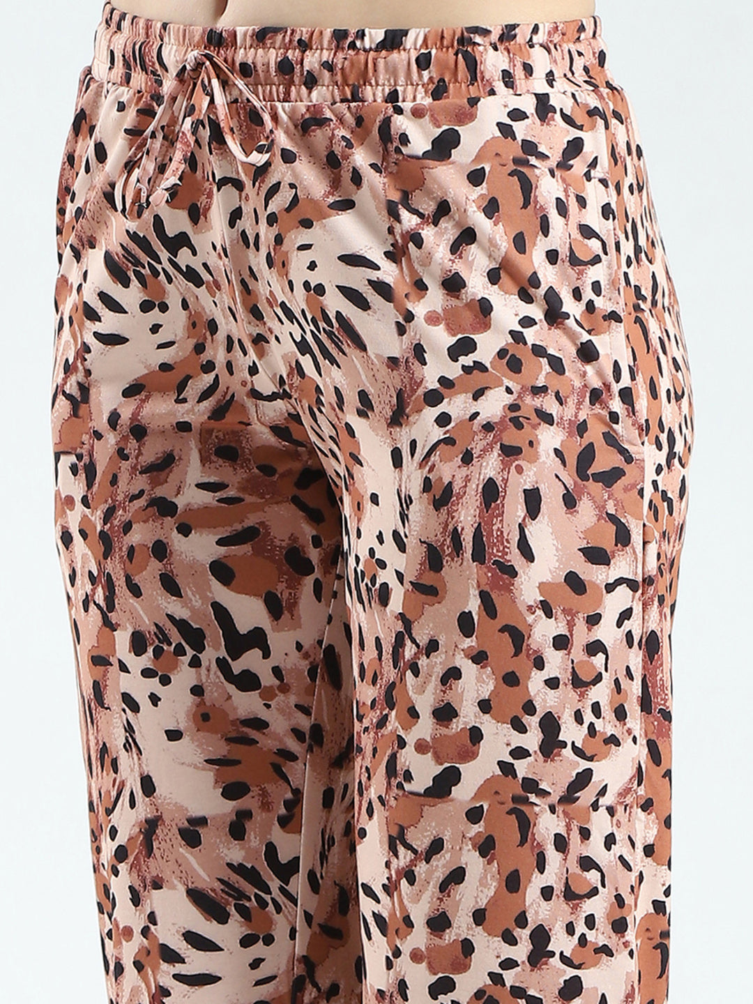 Women Black & Brown Printed Round Neck Half Sleeve Lower Set