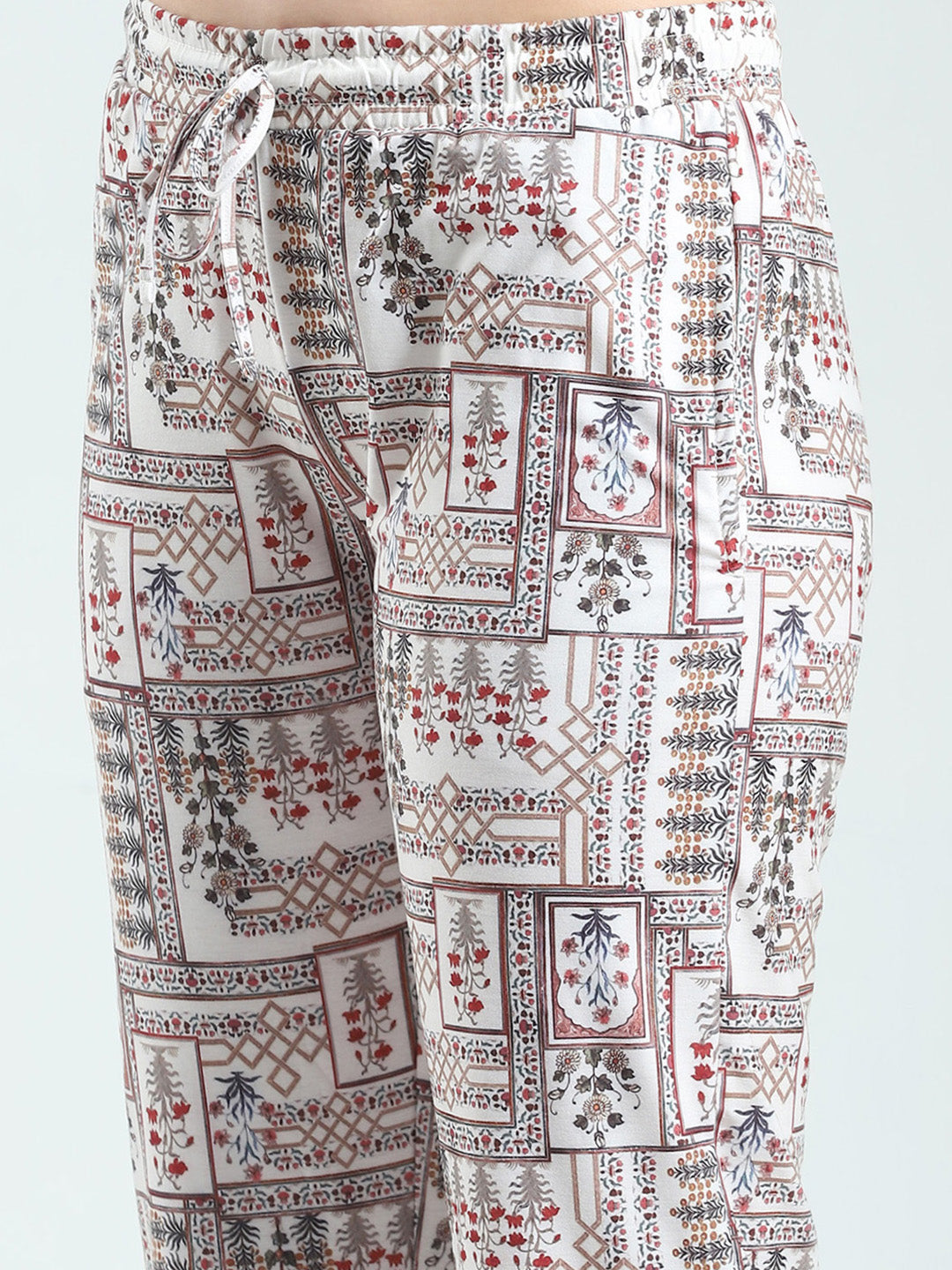 Women Maroon Printed Round Neck Half Sleeve Lower Set