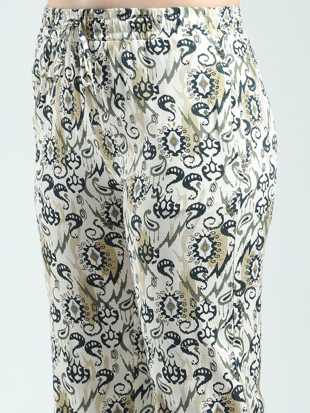 Women Green Printed Round Neck Half Sleeve Lower Set