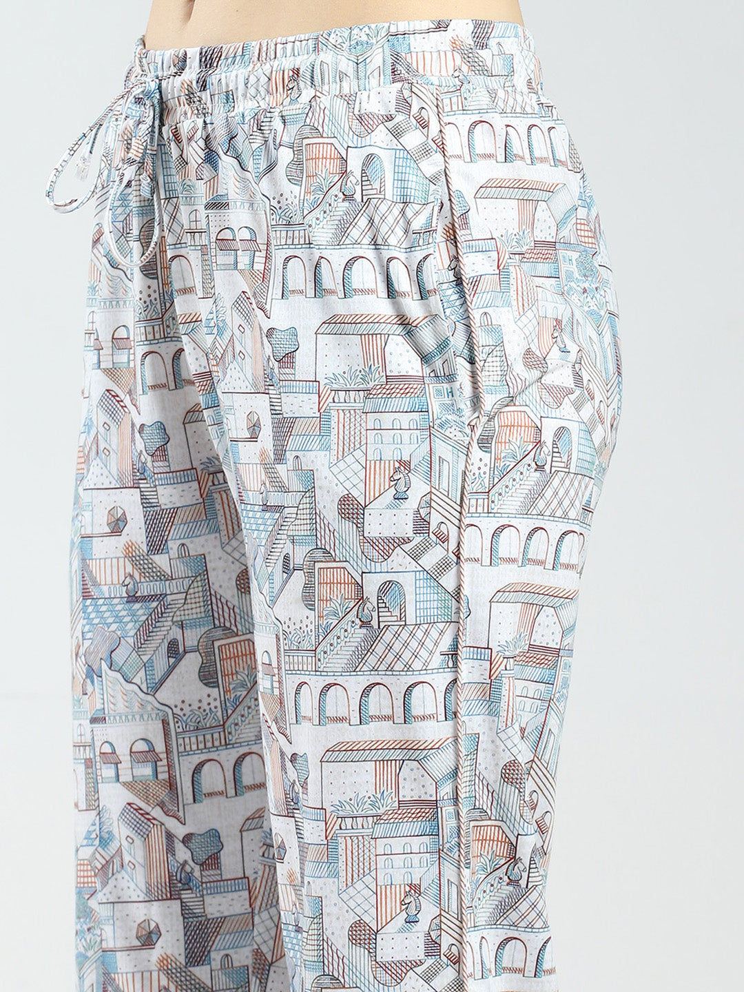 Women Green Printed Round Neck Half Sleeve Lower Set