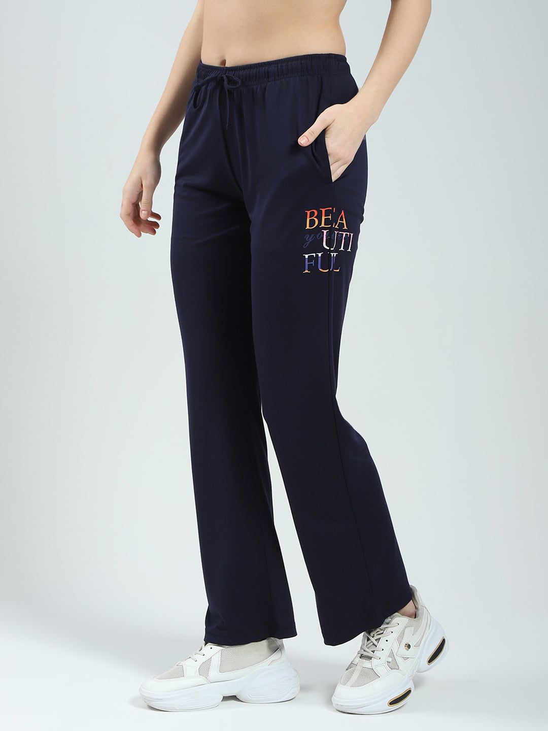 Women Navy Blue Printed Round Neck Half Sleeve Lower Set