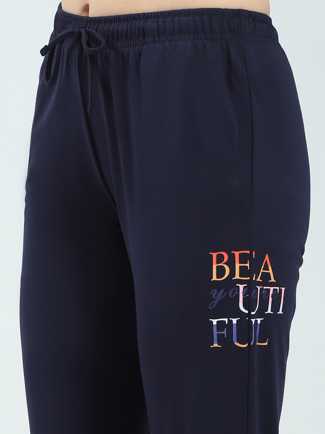 Women Navy Blue Printed Round Neck Half Sleeve Lower Set