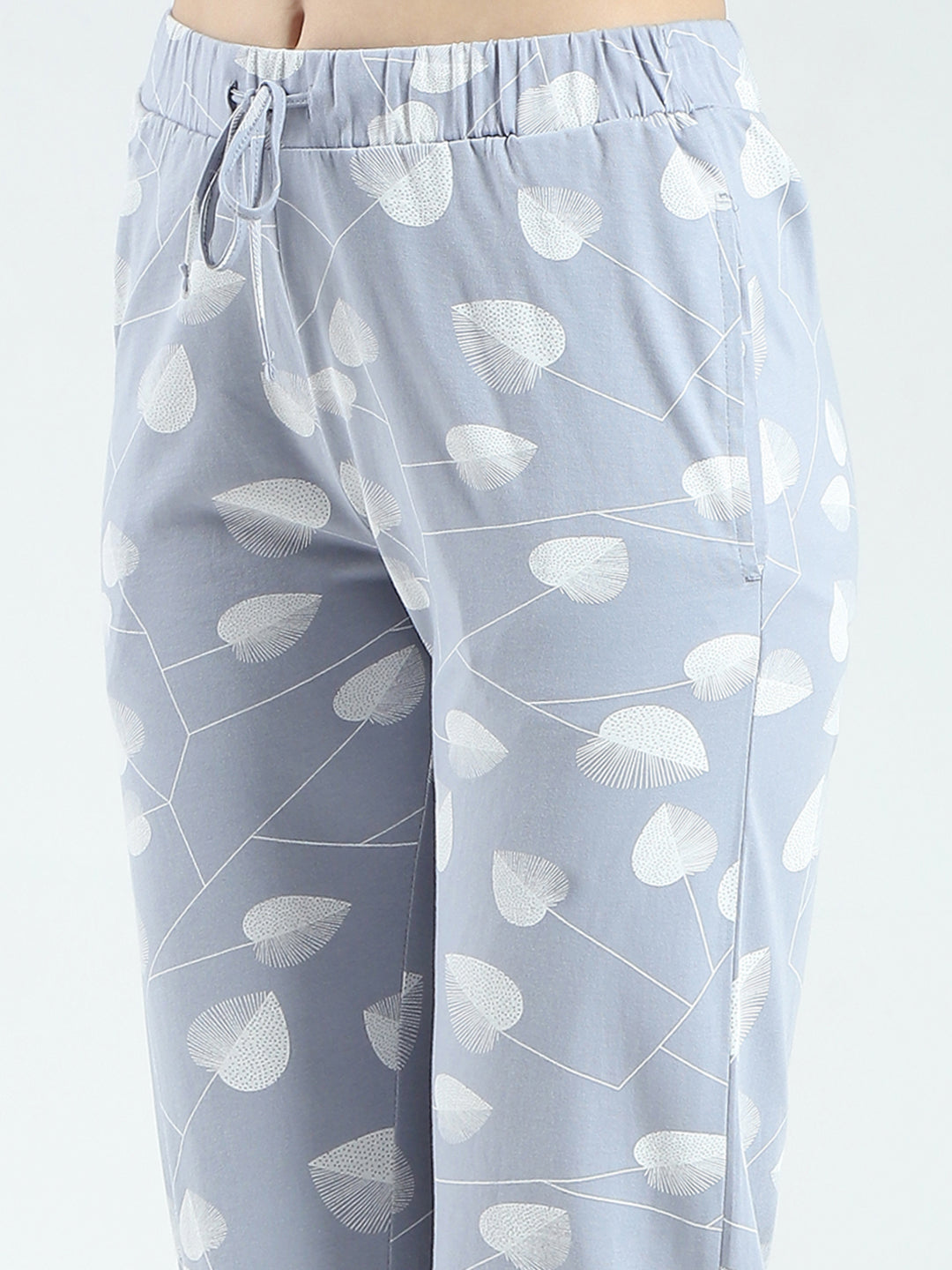 Women Grey Printed Round Neck 3/4th Sleeve Lower Set