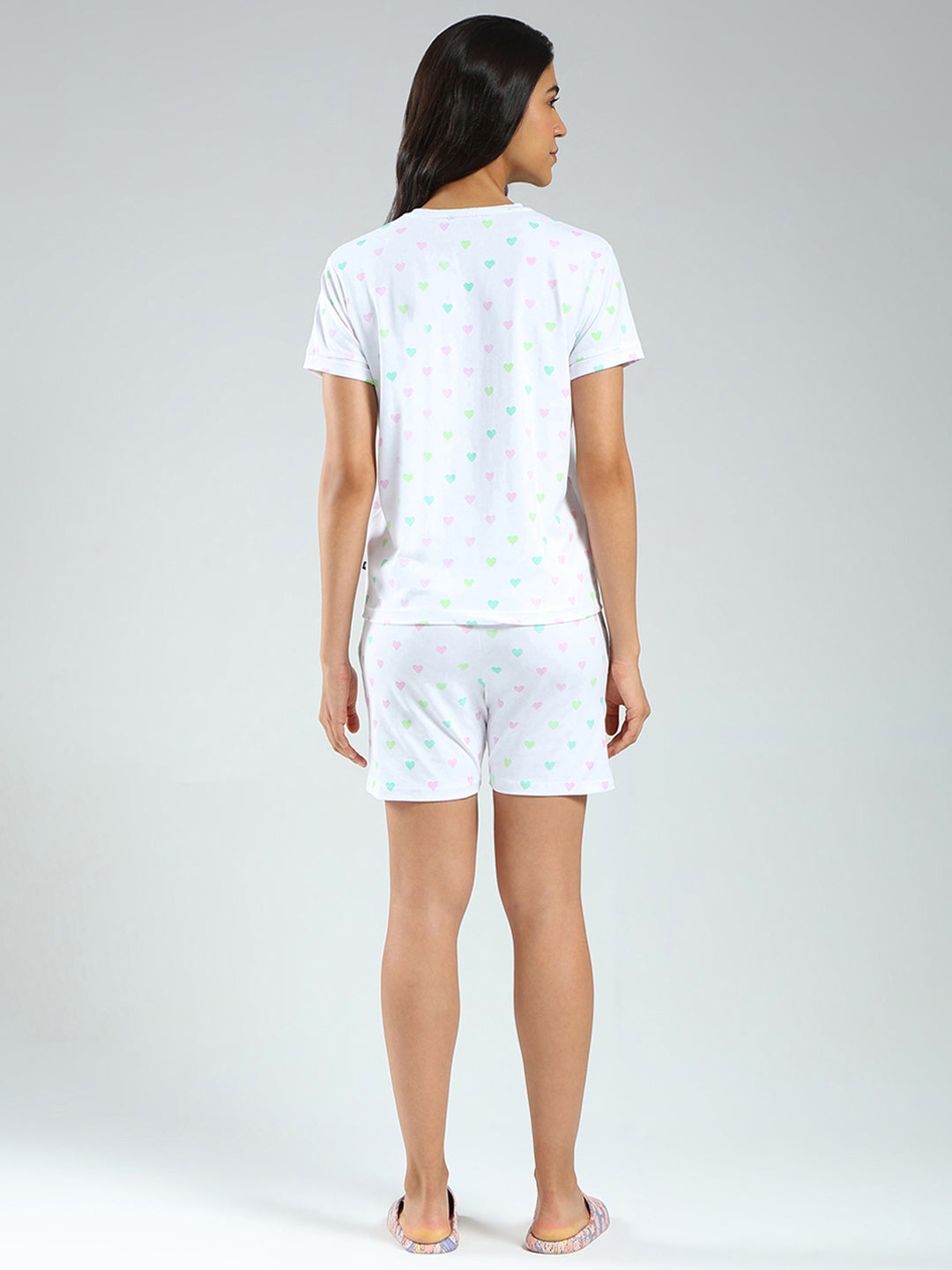 Women Purple & White Printed Round Neck Half Sleeve Combo 3Pc Set (T-Shirt, Shorts & Lower)