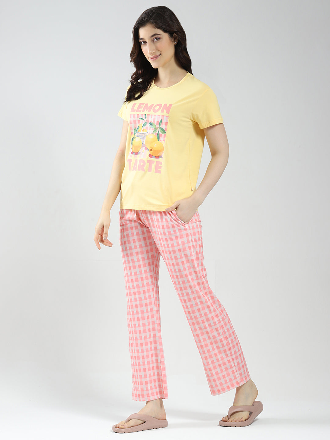 Women Yellow Printed Round Neck Half Sleeve Combo 3Pc Set (T-Shirt, Shorts & Lower)