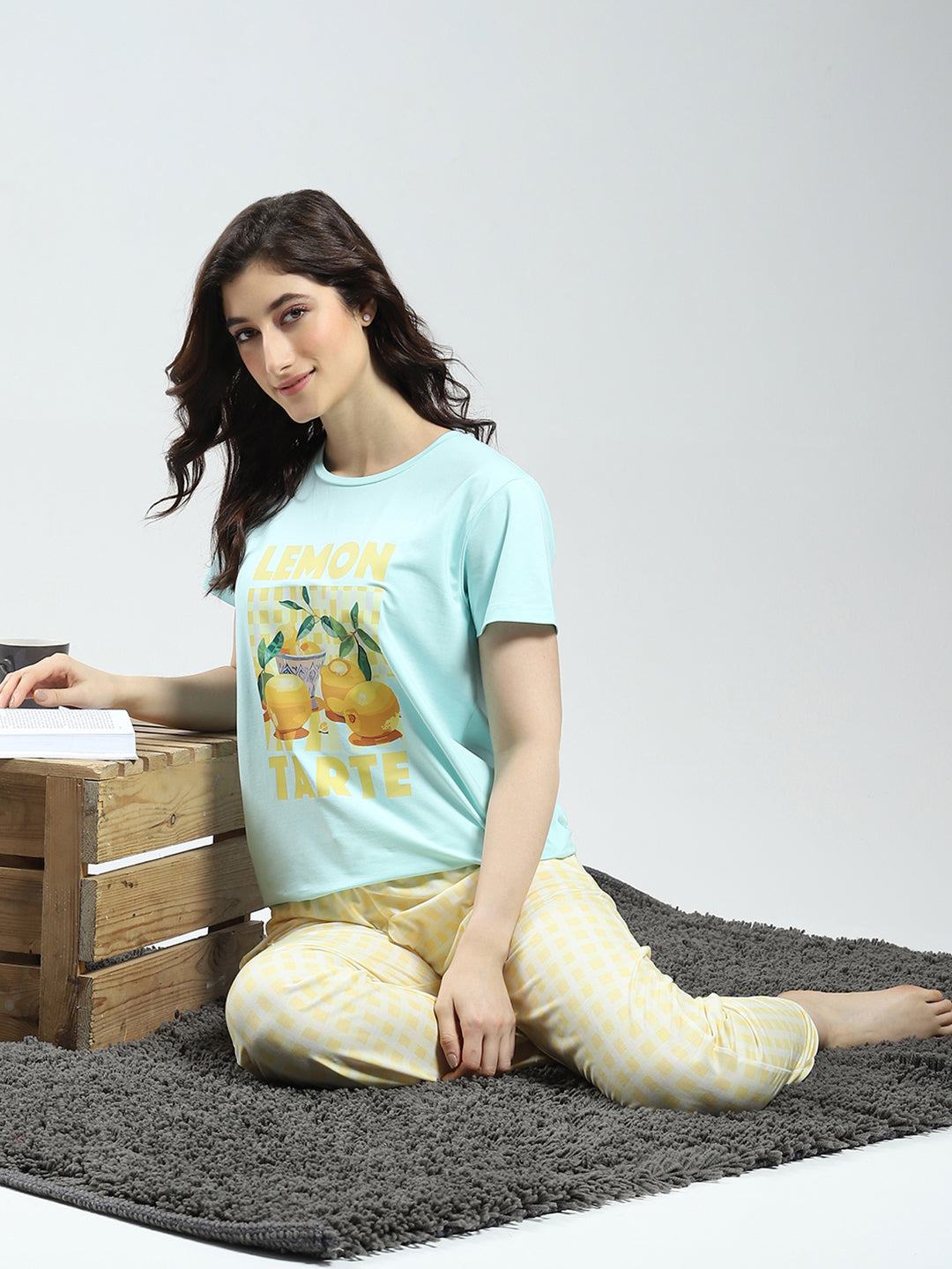 Women Blue Printed Round Neck Half Sleeve Combo 3Pc Set (T-Shirt, Shorts & Lower)