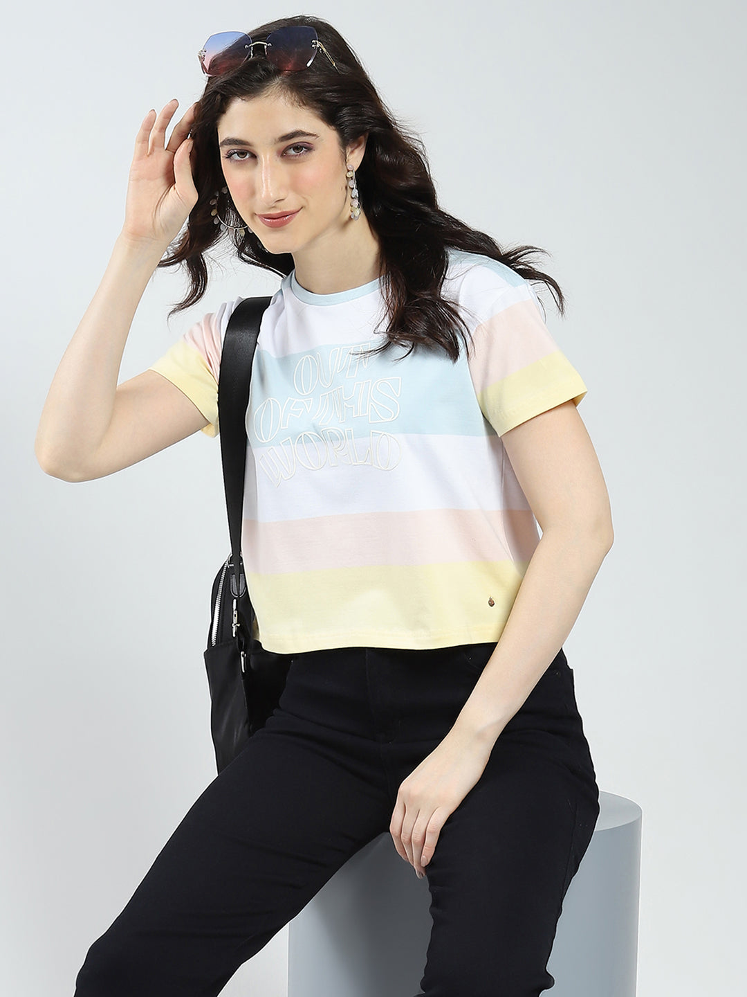 Women White Printed Round Neck Half Sleeve Top